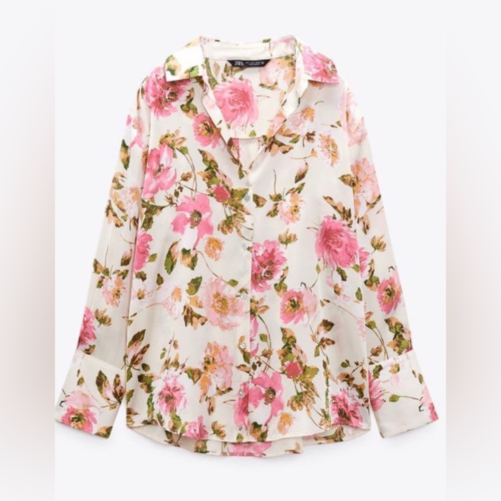 Zara Floral Print Button-Up Shirt - Size M